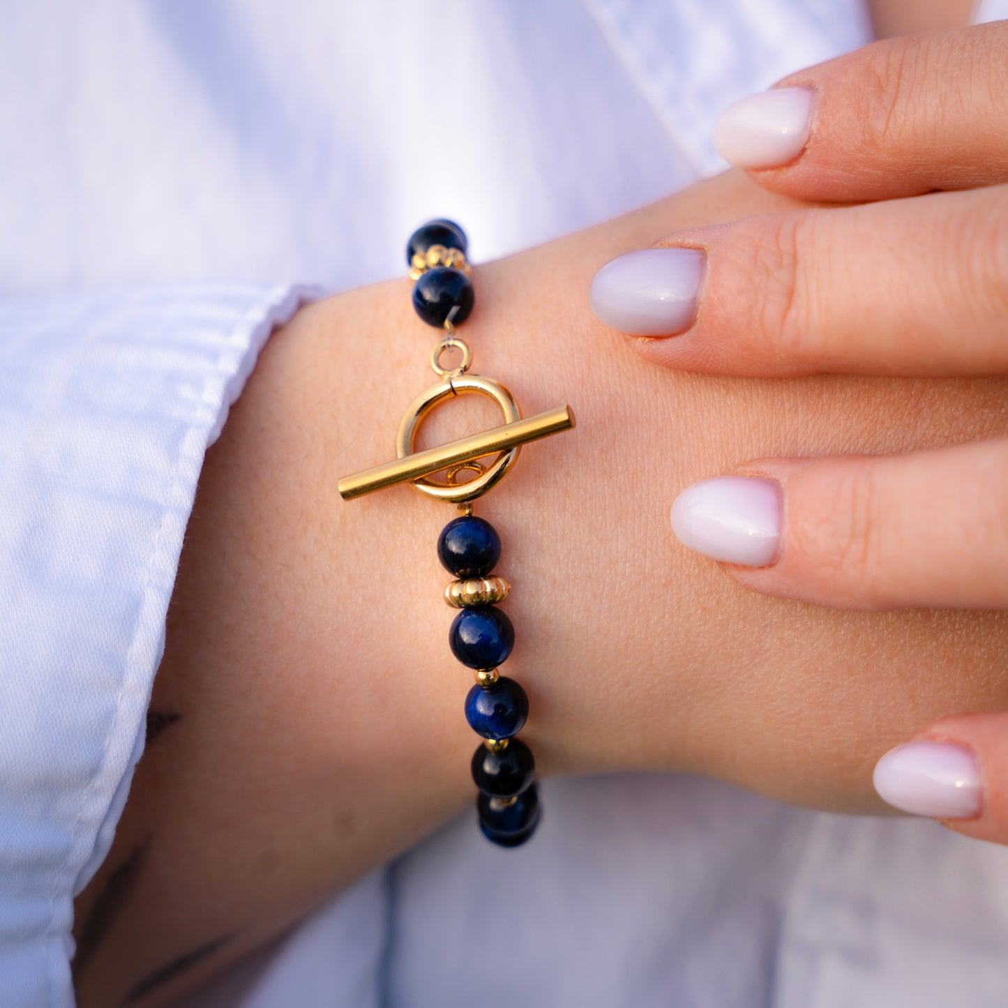 Bracelet œil de tigre bleu