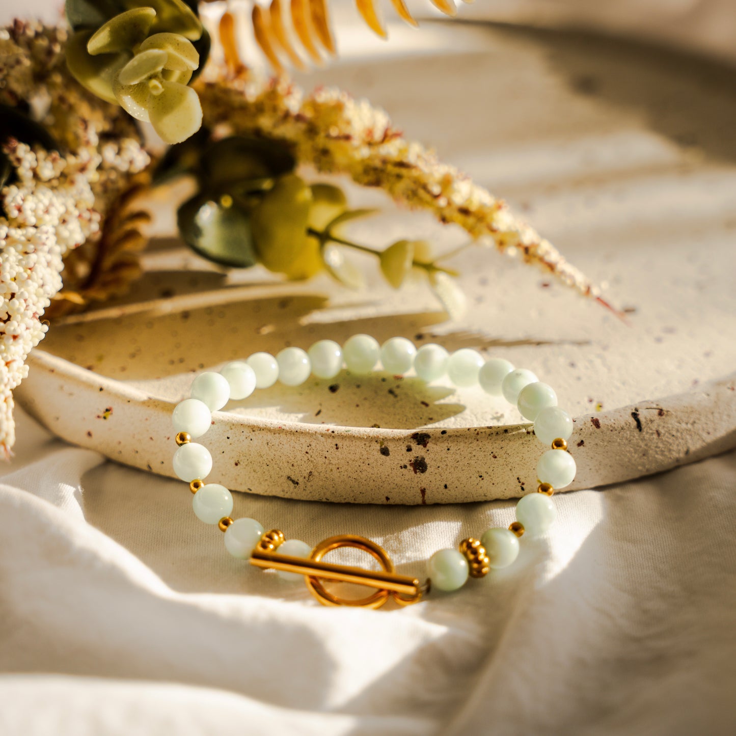 Bracelet pierres de lune verte